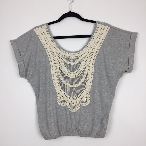 Living Doll Top Womens Med Crochet Yoke Elastic Waist Dolman Sleeves Scoop Neck - Picture 3 of 6